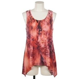 BLEU Abstract Print Tunic Tank Top Large Orange Red Purple Asym Hem Artsy Chic